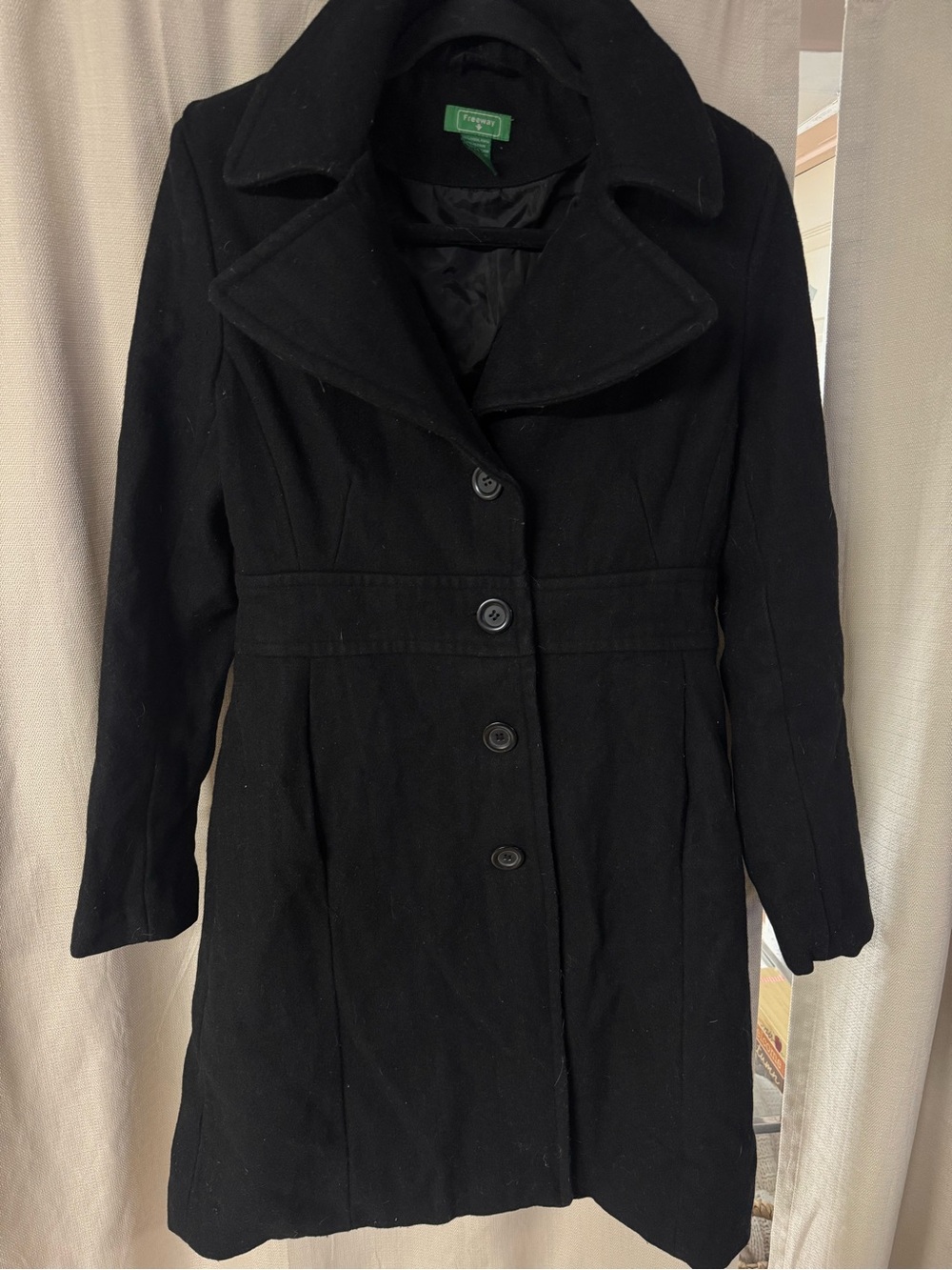 Black Wool-Blend Pea Coat